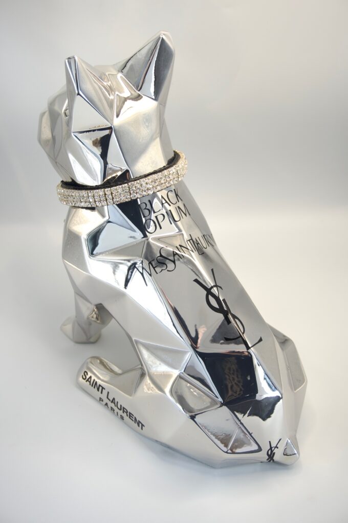 bouledogue-chien-décoration-art-argent-chrome